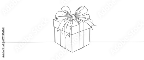 One line drawing of gift box. Wrapped surprise package for christmas or birthday party .Party and celebration. Gift box line art outline vector illustration