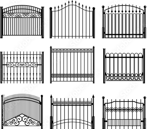 park fence set cartoon. barrier enclosure, gate railing, privacy landscape park fence sign. isolated symbol vector illustration