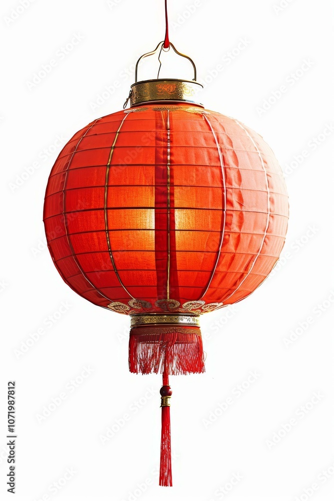 Obraz premium Red Chinese lantern with a gold frame hanging from a gold string