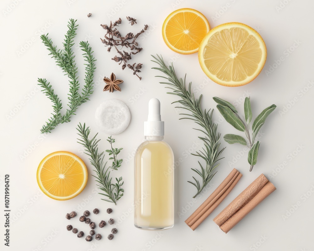 Aesthetic arrangement of herbs and essential oils for wellness and aromatherapy. Aesthetic arrangement of herbs and essential oils for wellness and aromatherapy.