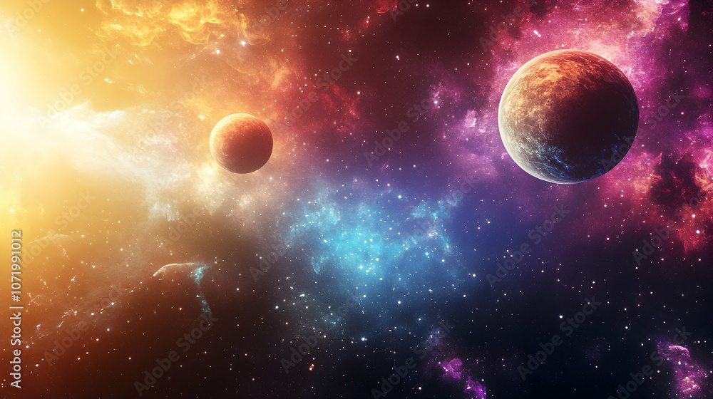 Imaginary planets in a cosmic space scene, digitally generated design - Imaginary planets in a cosmic space scene, digitally generated design -