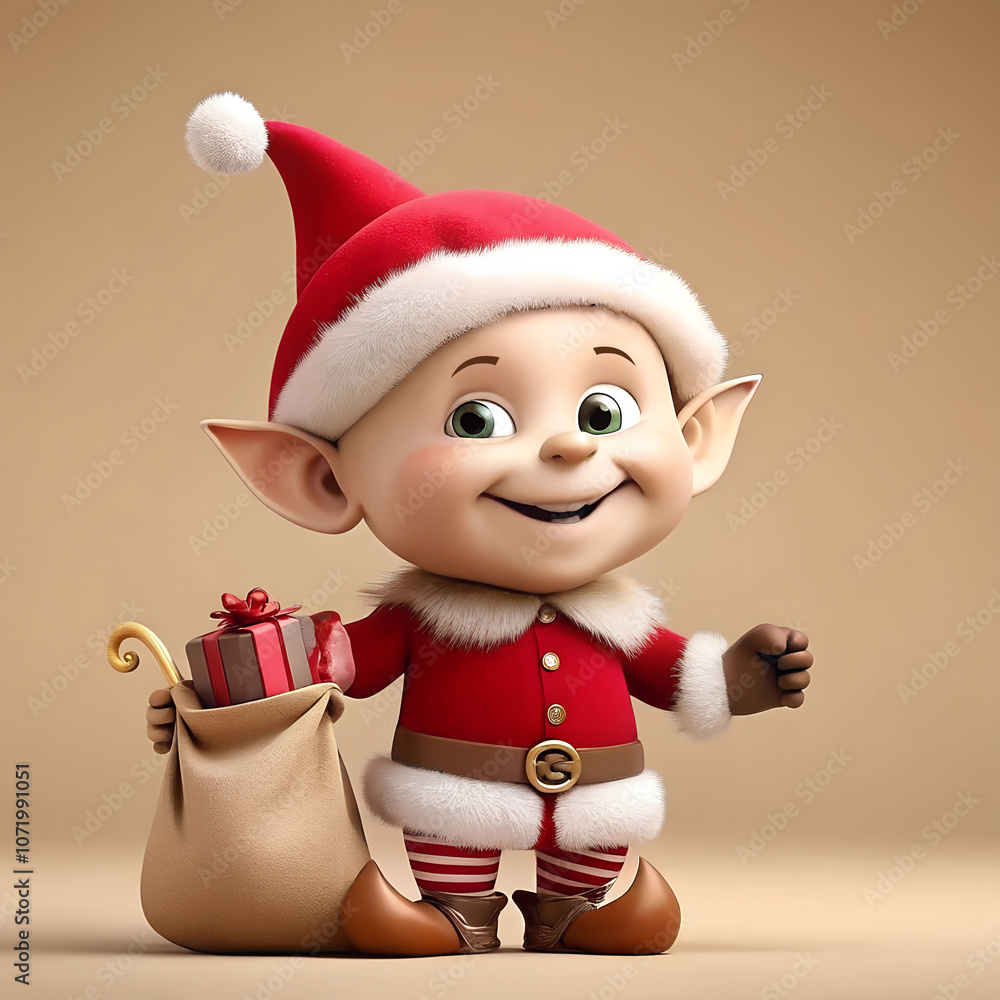 Christmas holiday template with 3D festive winter toy on beige background. Collection of decorations in single design style of red, white and beige colors. Christmas holiday template with 3D festive winter toy on beige background. Collection of decorations in single design style of red, white and beige colors.