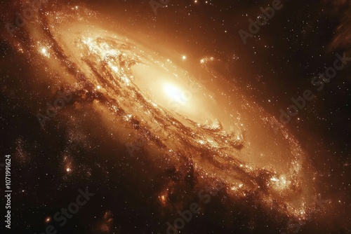 The vastness of the universe, galaxies and stars in space, an orange glow on the spiral galaxy photo