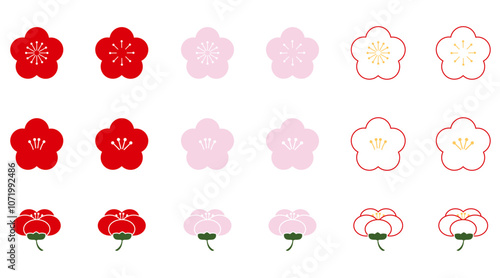 かわいい梅の花のイラストセット　