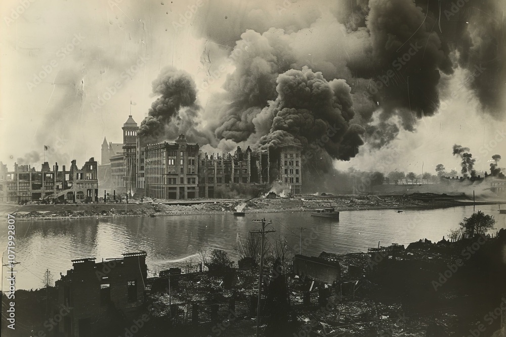 Naklejka premium Aftermath of the Great Chicago Fire of 1871