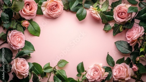 Pink Roses and Greenery Watercolor Frame Around the Outside