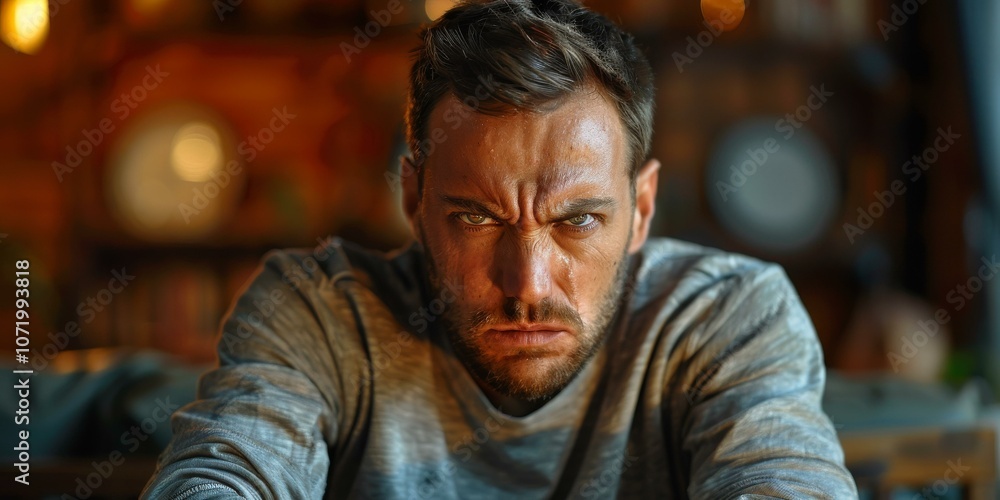 Close-up Portrait of a Caucasian Man with Intense Expression Close-up Portrait of a Caucasian Man with Intense Expression