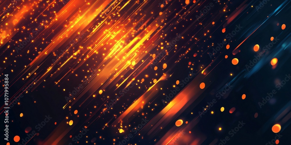 Fototapeta premium Converging diagonal orange light trails and particles create a vibrant and energetic abstract background with a dynamic sense of motion