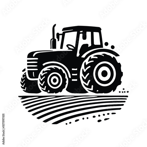 Tractor Silhouette in Field