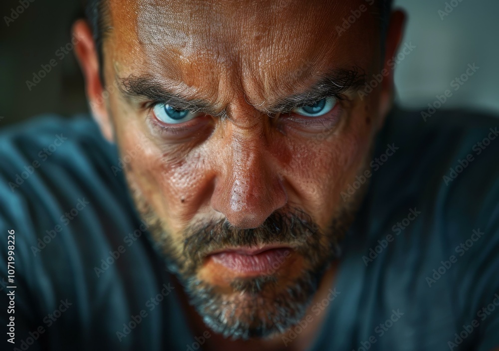 Close-up Angry Man Face Expression Portrait Close-up Angry Man Face Expression Portrait