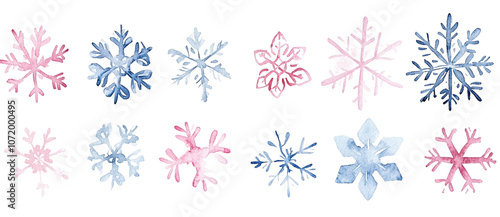 Watercolor snowflakes on transparent background