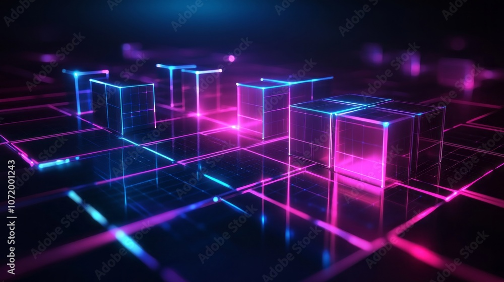 A colorful image of blocks with neon lights A colorful image of blocks with neon lights