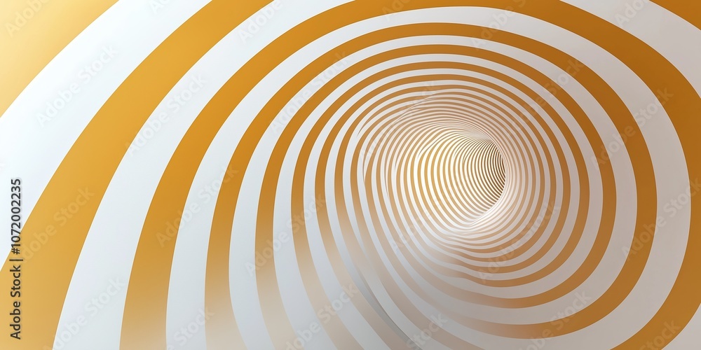 Fototapeta premium A spiral shaped tunnel with a white and yellow background. The tunnel is very long and narrow. The tunnel is very dark and the light is barely visible