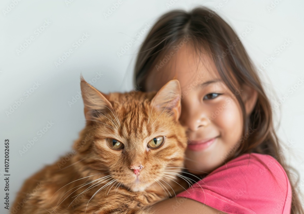 A girl hugging an orange cat A girl hugging an orange cat