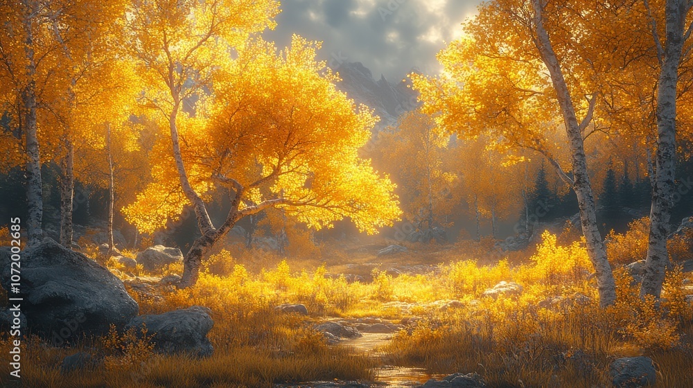 Golden Autumn Forest Landscape Golden Autumn Forest Landscape