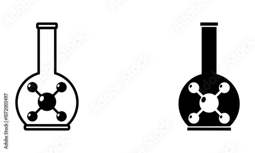 chemical glassware, laboratory bottle with molecular structure icon vector