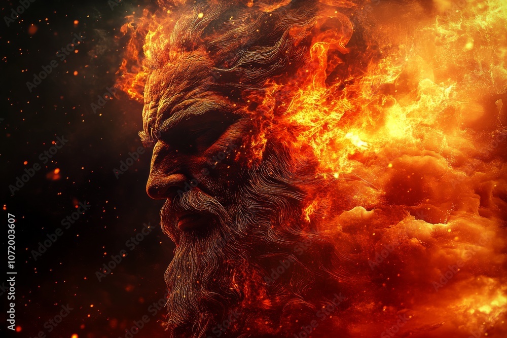 Prometheus the God of Fire Intense digital portrait a man with flames ...