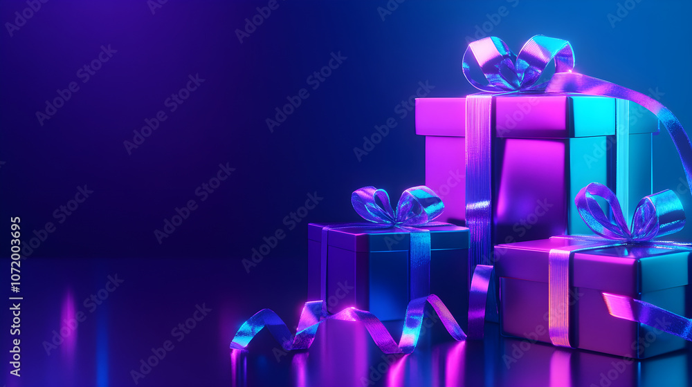 Brightly wrapped gifts with colorful ribbons in vibrant setting Brightly wrapped gifts with colorful ribbons in vibrant setting