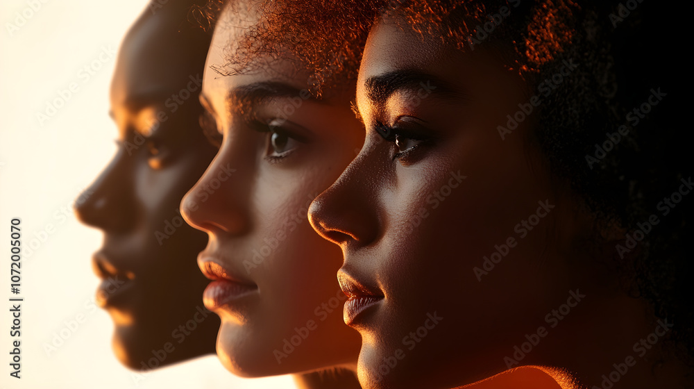 Fototapeta premium Diverse faces in warm light showcasing unique features and expressions