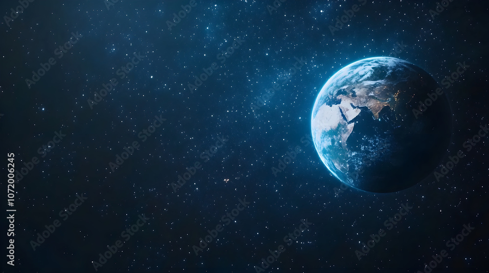 stunning view of Earth in space surrounded by stars, evoking wonder stunning view of Earth in space surrounded by stars, evoking wonder