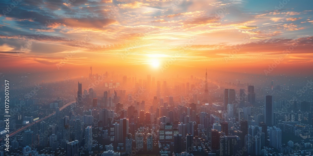 Obraz premium Sunrise over a Modern City Skyline