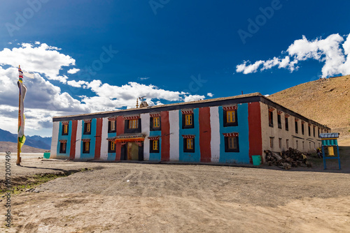 Komic monastery with himalaya mountains in komic village the world's highest motorable village in Himachal Pradesh, India. photo