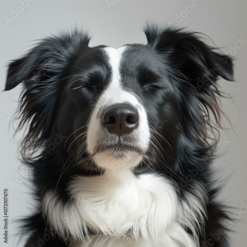 A Border Collie with eyes closed