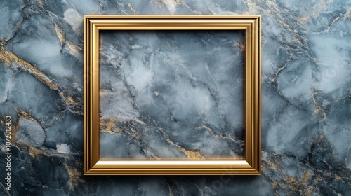 Upscale Golden Frame on Marble Background with Subtle Reflections