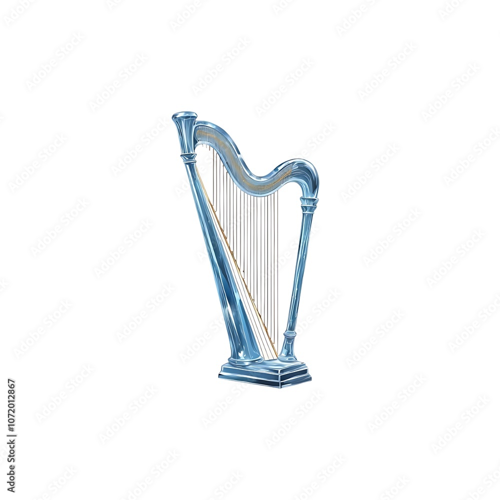 Obraz premium A single harp made of shimmering icicles, glowing with soft blue and silver hues,white background,vector illustration