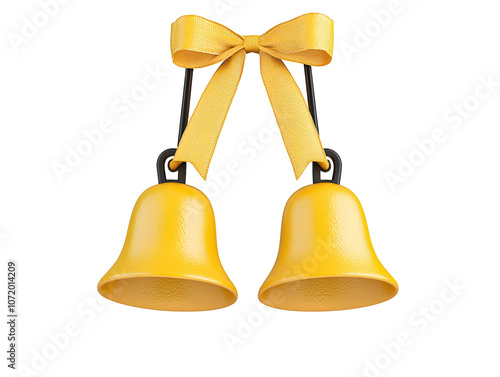 a pair of yellow bells with a bow photo