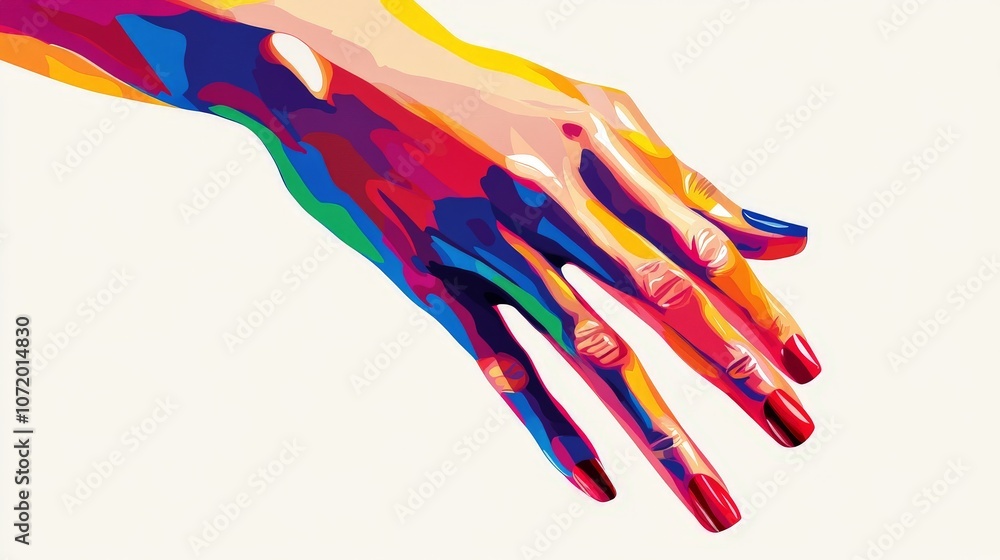 Naklejka premium Vibrant Manicure on Relaxed Hands with Colorful Design