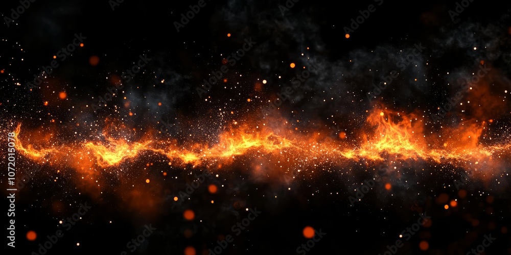 Fototapeta premium Captivating fire embers floating against a black backdrop.