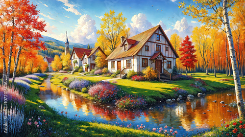 An autumn trees with orange...