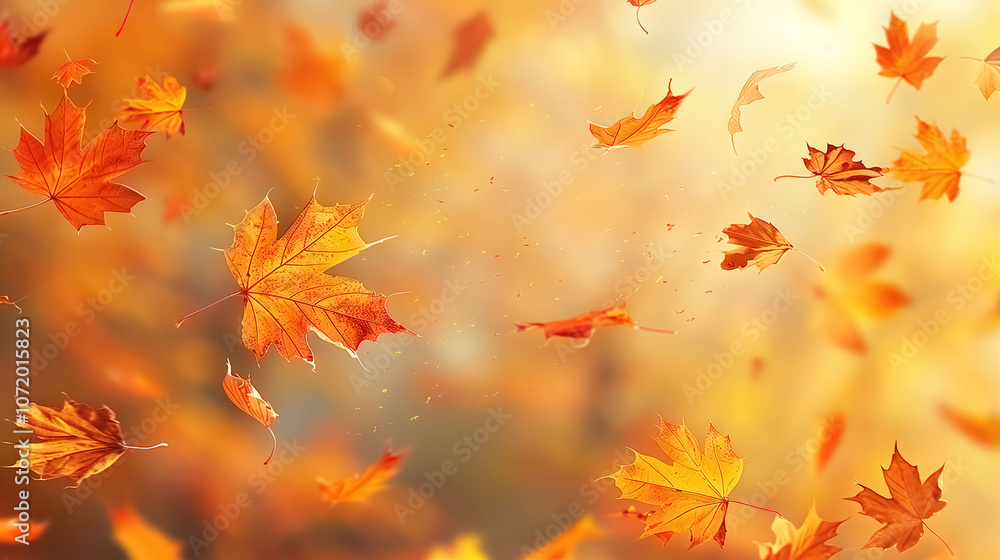 Autumn background with falling leaves blowing in the wind against a blurry background Autumn background with falling leaves blowing in the wind against a blurry background