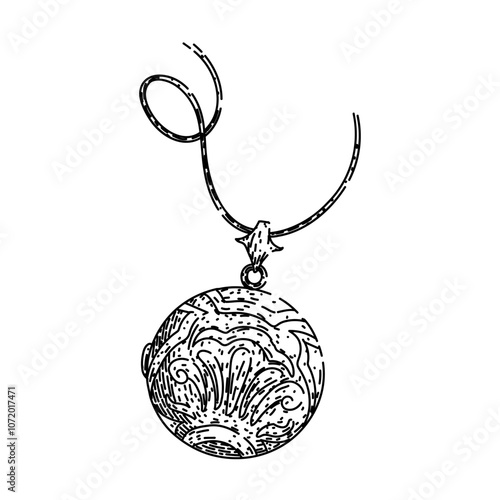 jewelry locket hand drawn. charm necklace, retro classic, timeless collectible jewelry locket vector sketch. isolated black illustration