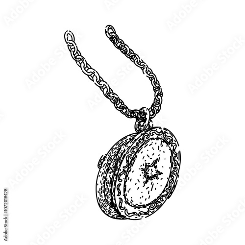 locket locket hand drawn. antique jewelry, charm necklace, retro classic locket locket vector sketch. isolated black illustration