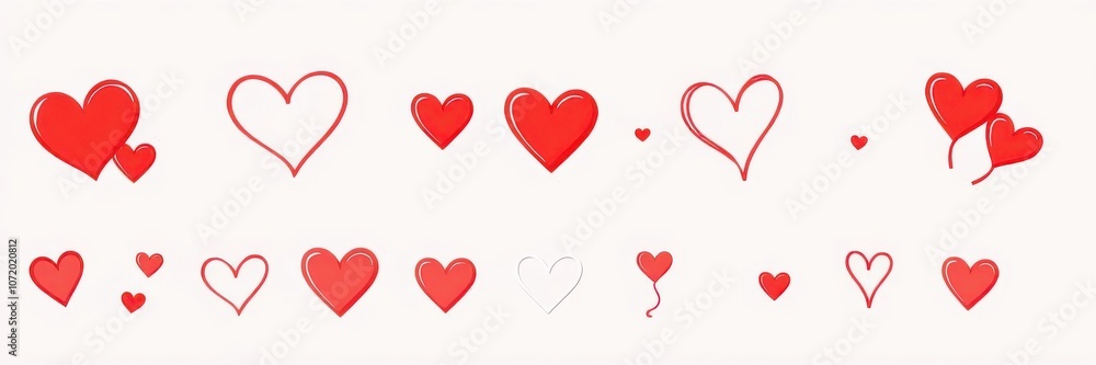 Red heart icons set in various sizes and styles to use as design elements, illustration, graphic, collection Red heart icons set in various sizes and styles to use as design elements, illustration, graphic, collection