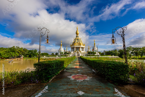 The background of an important tourist attraction in Khon Kaen Province (Wat Thung Setthi) is a large pagoda in the middle of a swamp, tourists always come to see the beauty in Thailand photo