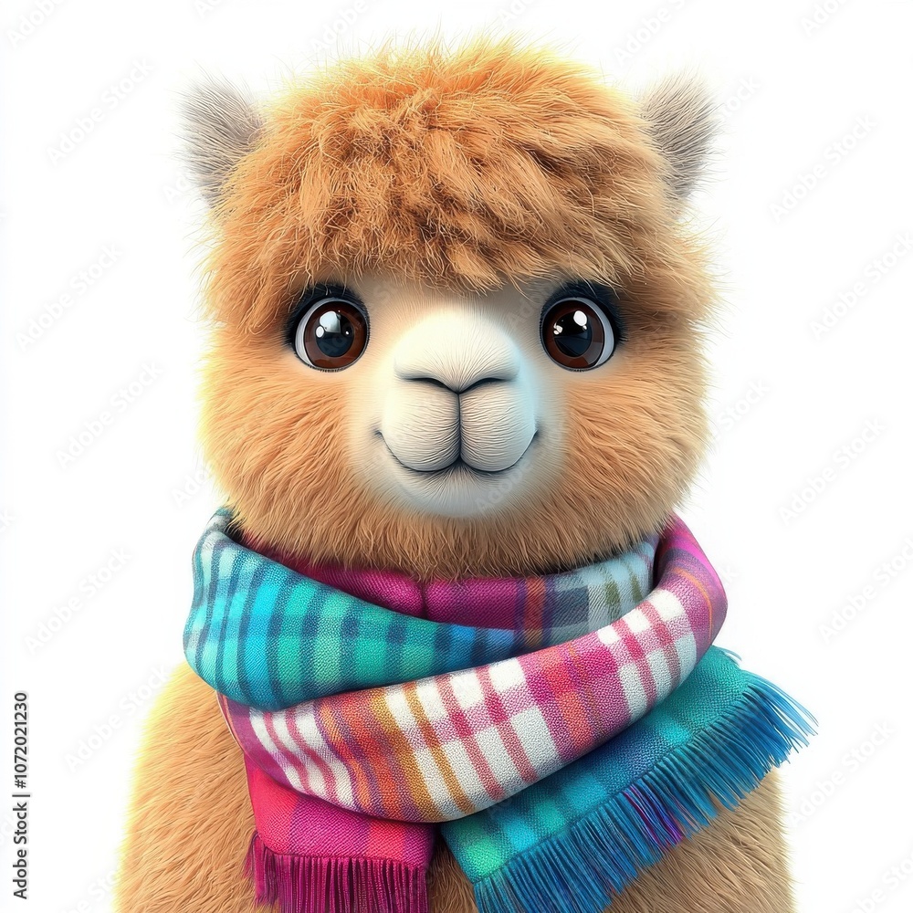 A cute cartoon alpaca wearing a colorful scarf, exuding warmth and charm, perfect for kids' themes and fun designs. A cute cartoon alpaca wearing a colorful scarf, exuding warmth and charm, perfect for kids' themes and fun designs.