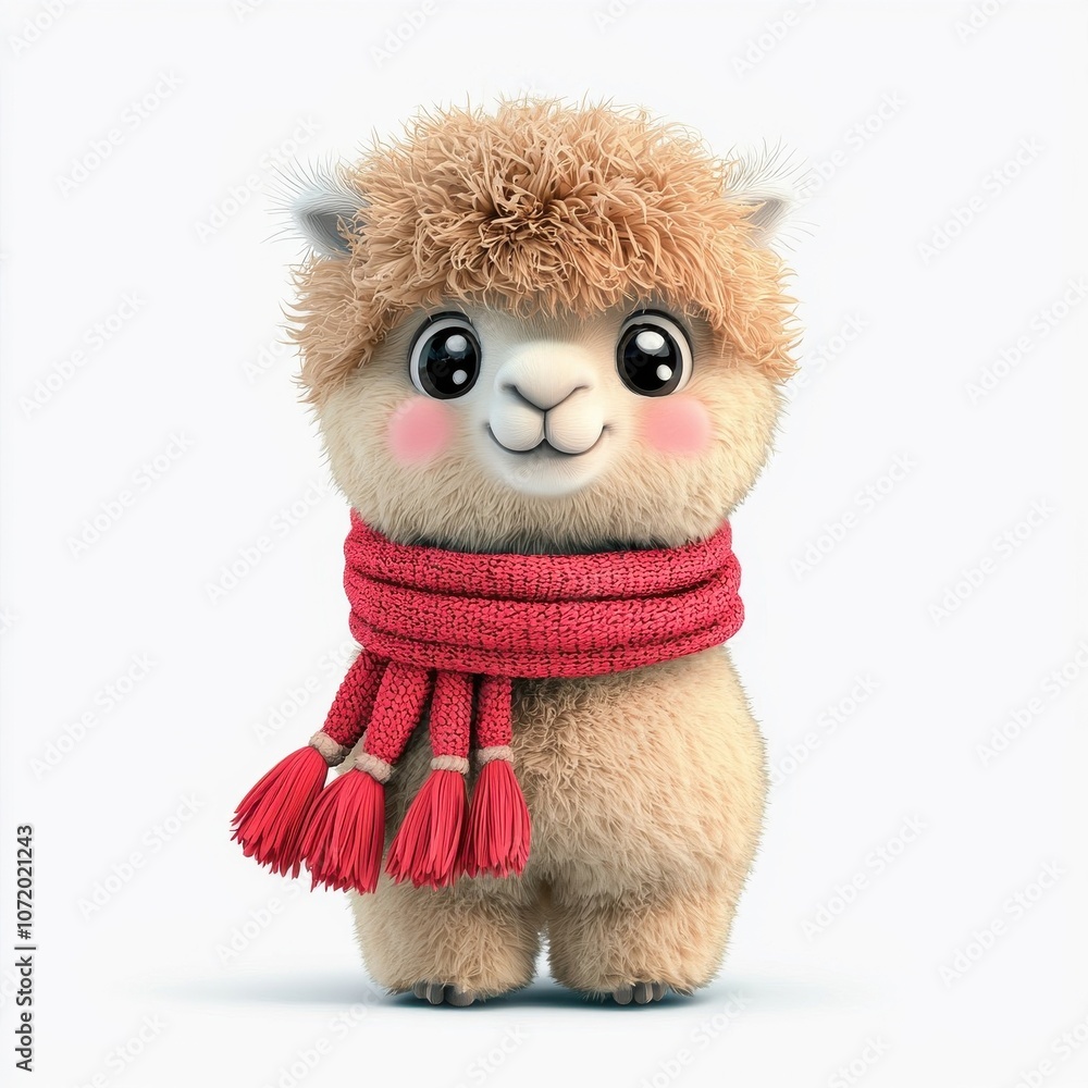 A cute cartoon llama character wearing a stylish red scarf, perfect for children's illustrations and playful designs. A cute cartoon llama character wearing a stylish red scarf, perfect for children's illustrations and playful designs.
