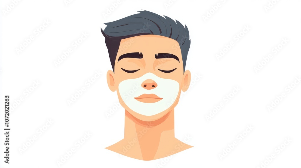 Young man with facial mask relaxing at home during self-care routine. Young man with facial mask relaxing at home during self-care routine.