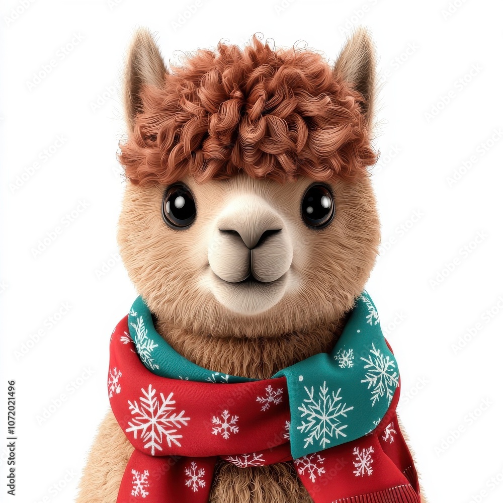 Adorable llama wearing a festive scarf, smiling happily, perfect for seasonal and animal-themed designs. Adorable llama wearing a festive scarf, smiling happily, perfect for seasonal and animal-themed designs.