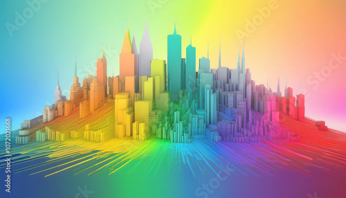 rainbow colorful city 3d 