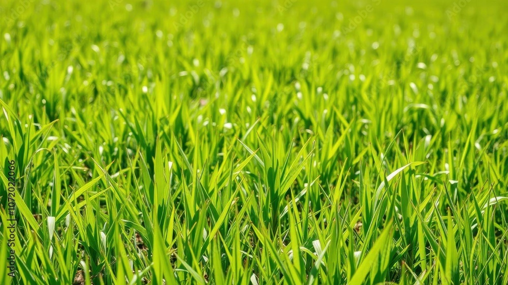 Vibrant green grass in sunlight with dew drops, healthy, lush, vibrant Vibrant green grass in sunlight with dew drops, healthy, lush, vibrant
