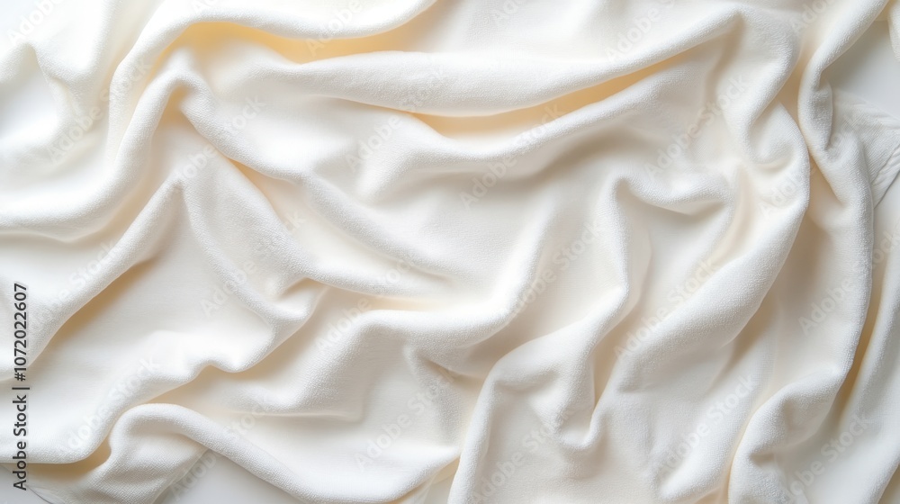A close-up view of a soft, crumpled white towel under gentle lighting, evoking feelings of comfort, warmth, and coziness, perfect for a relaxing environment. A close-up view of a soft, crumpled white towel under gentle lighting, evoking feelings of comfort, warmth, and coziness, perfect for a relaxing environment.