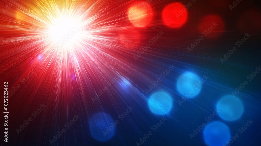 Obraz premium A vibrant burst of light with an array of colorful bokeh effects. Perfect for backgrounds, art projects, or digital designs to add a dynamic touch.