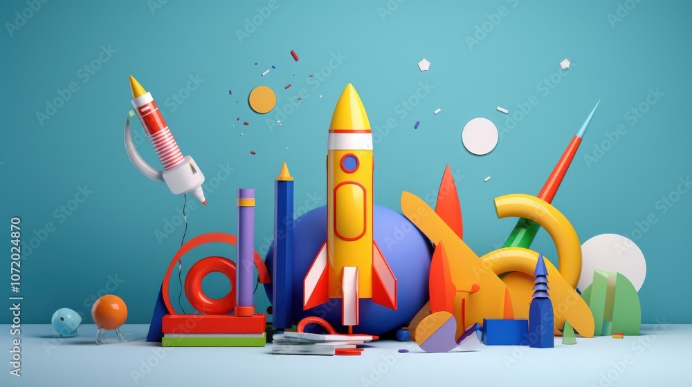 A vibrant assortment of school supplies blends with colorful shapes, capturing the spirit of creativity and learning in a playful tableau. A vibrant assortment of school supplies blends with colorful shapes, capturing the spirit of creativity and learning in a playful tableau.