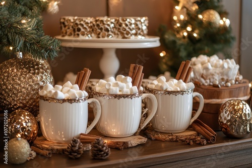 Cozy Hot Chocolate with Marshmallows and Cinnamon Sticks