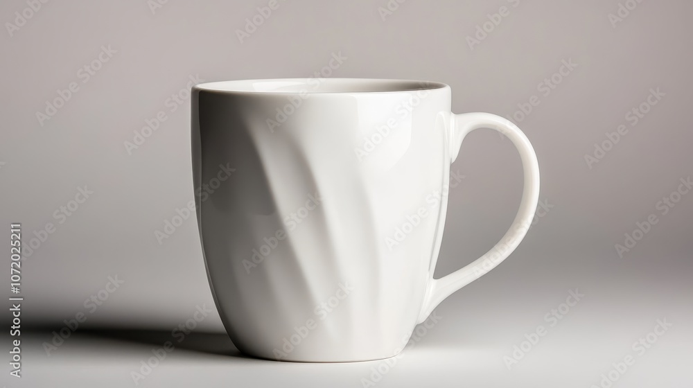 A simple yet elegant white ceramic mug is showcased against a soft gray background, emphasizing its smooth and clean design with an artistic touch. A simple yet elegant white ceramic mug is showcased against a soft gray background, emphasizing its smooth and clean design with an artistic touch.