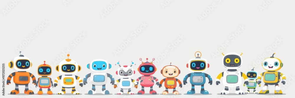 Obraz premium A collection of adorable robot characters in colorful designs suitable for children, vector, design, cute